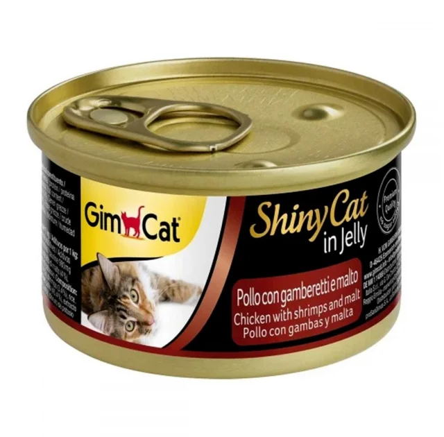 Вологий корм GimCat Shiny Cat для котів, з креветками, куркою і солодом, 70 г