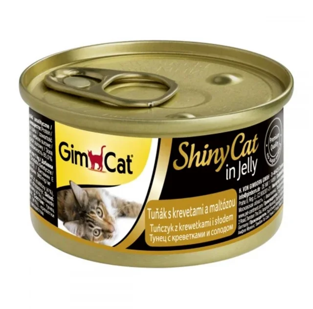 Вологий корм GimCat Shiny Cat для котів, з тунцем і креветками і солодом, 70 г