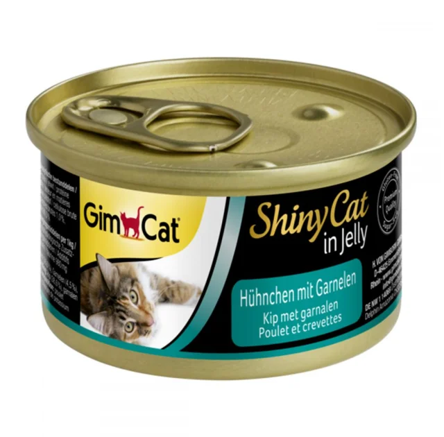 Вологий корм GimCat Shiny Cat для котів, з куркою та креветками, 70 г