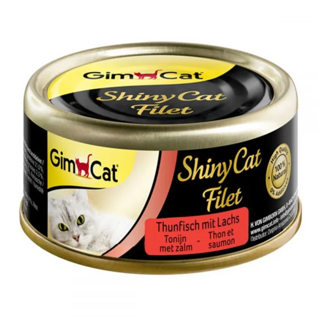 Вологий корм GimCat Shiny Cat для котів, шматочки тунця і лосося, 70 г
