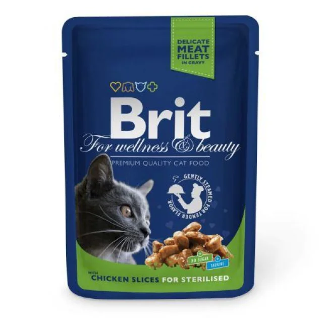 Вологий корм Brit Premium Cat pouch, для стерилізованих кішок, з куркою, 100 г