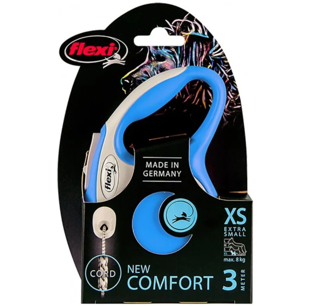 Поводок-рулетка Flexi New Comfort XS для собак до 8 кг, 3 м, трос, синий