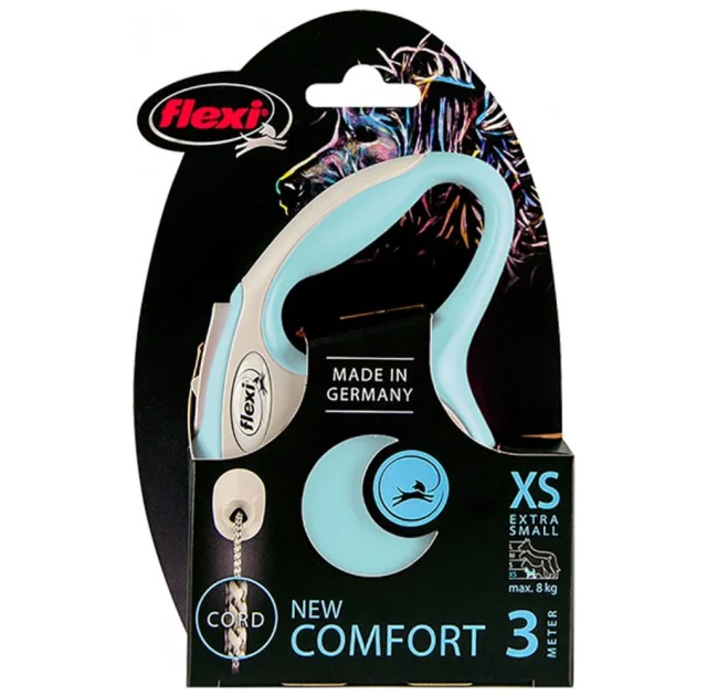 Поводок-рулетка Flexi New Comfort XS для собак до 8 кг, 3 м, трос, голубой