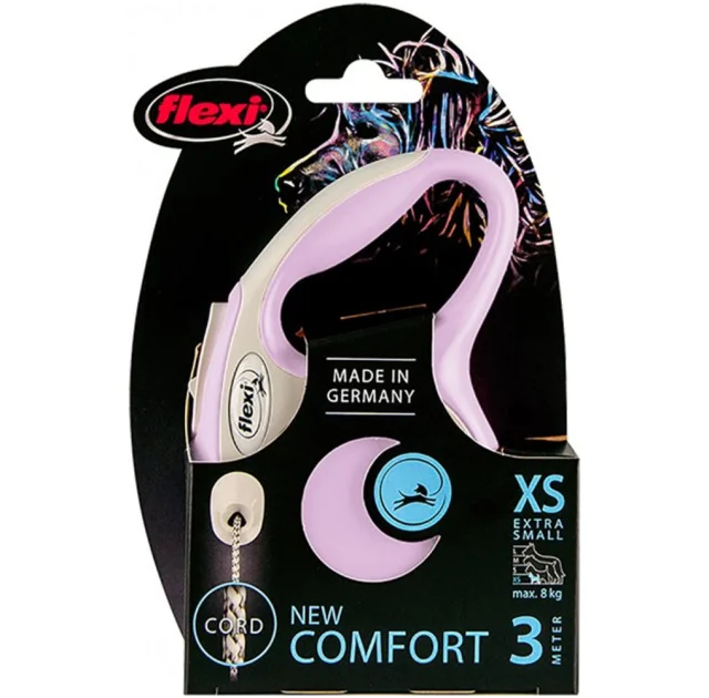 Повідець-рулетка Flexi New Comfort XS для собак до 8 кг, 3 м, трос, рожевий