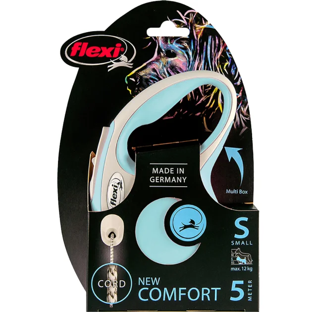 Повідець-рулетка Flexi New Comfort S для собак до 12 кг, 5 м, трос, блакитний