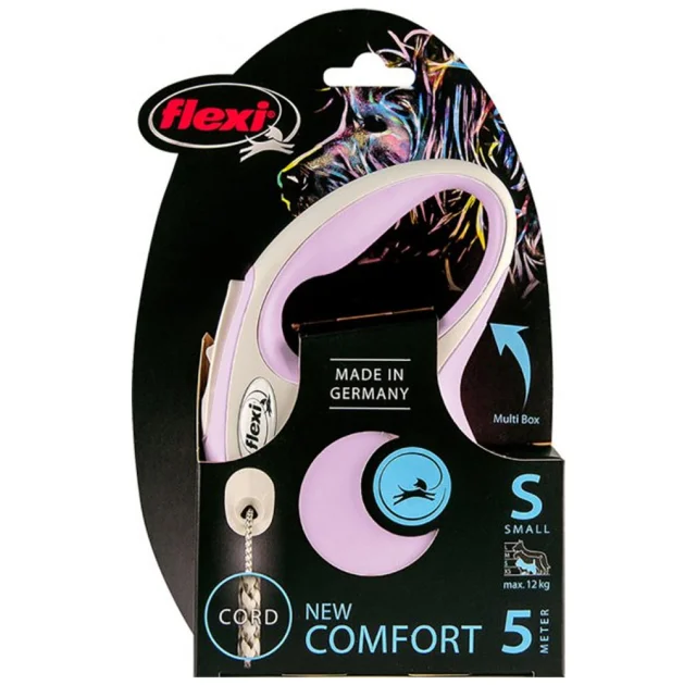 Поводок-рулетка Flexi New Comfort S для собак до 12 кг, 5 м, трос, розовый