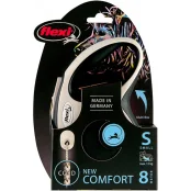 Повідець-рулетка Flexi New Comfort S для собак до 12 кг, 8 м, трос, чорний