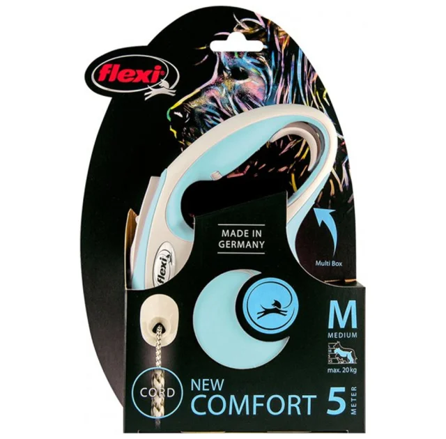 Поводок-рулетка Flexi New Comfort М для собак до 25 кг, 5 м, лента, голубой