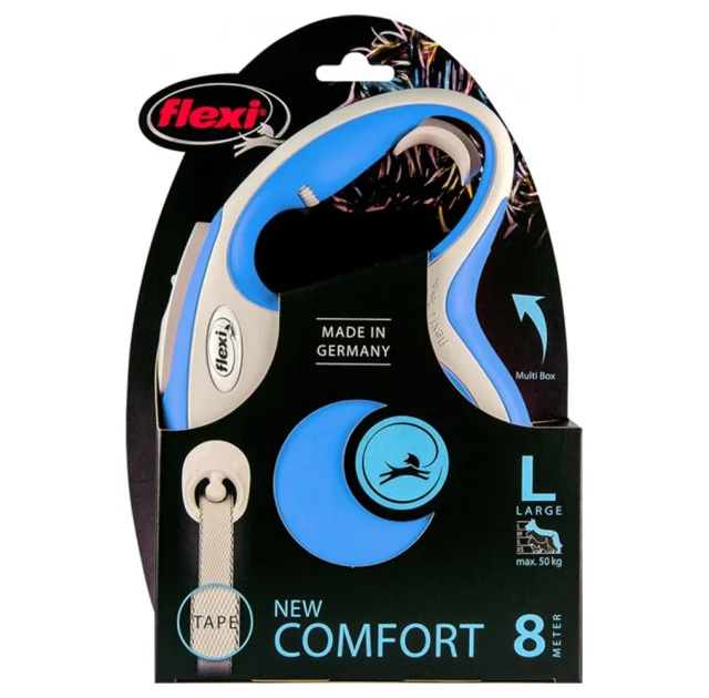 Поводок-рулетка Flexi New Comfort L для собак до 50 кг, 8 м, лента, синий