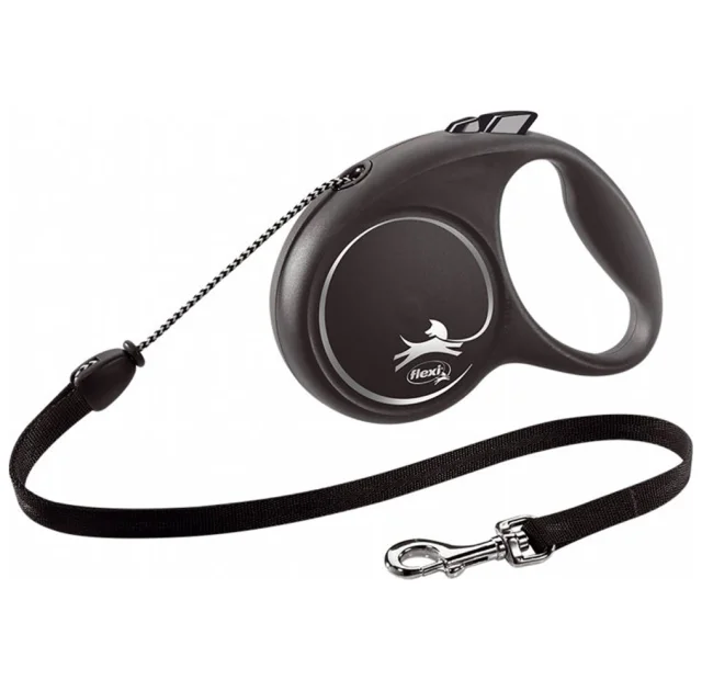 Повідець-рулетка Flexi Black Design S для собак до 12 кг, 5 м, трос, чорна