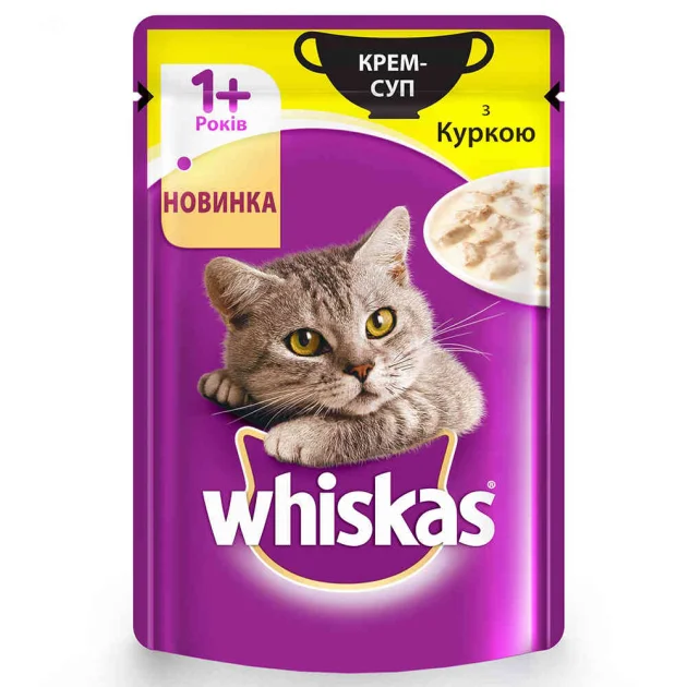Влажный корм Whiskas крем-суп для котов, с курицей, 85 г