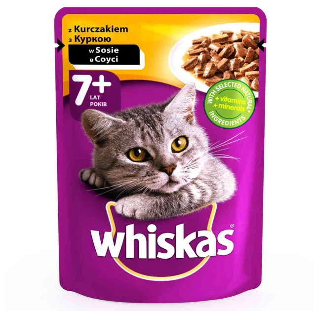 Вологий корм Whiskas для котів від 7 років, з куркою в соусі, 100 г