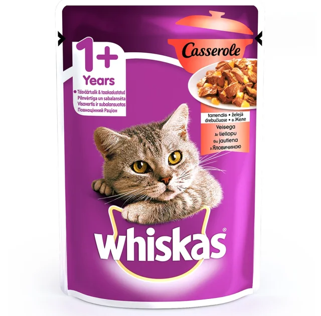 Влажный корм Whiskas Casserole для котов, с говядиной в желе, 85 г