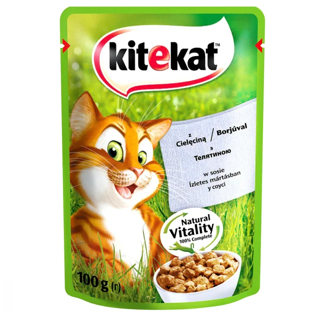 Вологий корм Kitekat для котів, з телятиною в соусі, 100 г