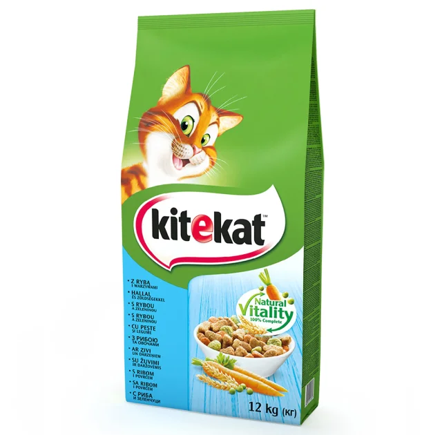 Сухий корм Kitekat для котів, риба з овочами, 12 кг