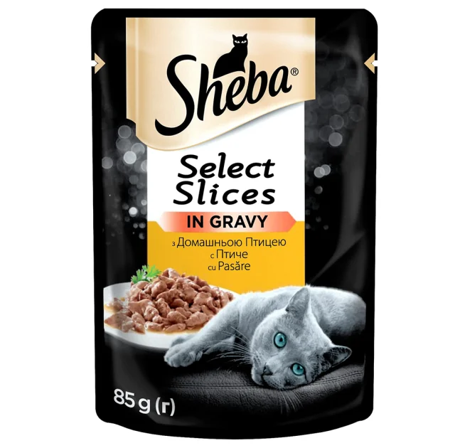 Влажный корм Sheba Selection in Sauce для кошек, с домашней птицей в соусе, 85 г