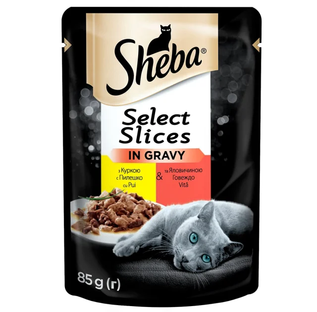 Вологий корм Sheba Selection in Sauce для котів, з куркою і яловичиною в соусі, 85 г