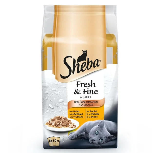Вологий корм Sheba Fresh & Fine для котів, м'ясний мікс, 6×50 ​​г