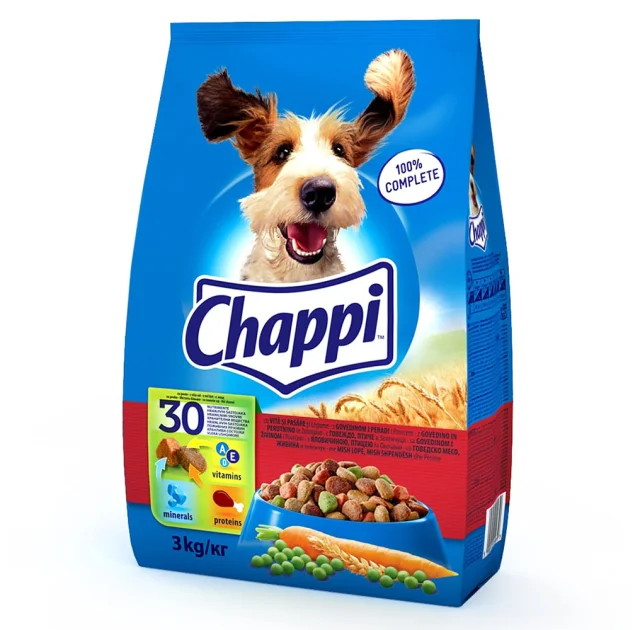 Сухий корм Chappi для дорослих собак, з яловичиною, птицею і овочами, 3 кг