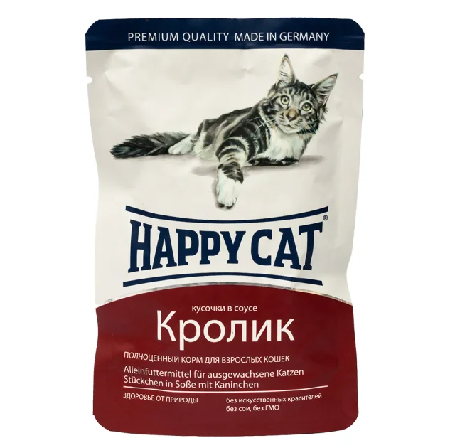 Вологий корм Happy Cat Kaninchen in Sosse для дорослих кішок, шматочки в соусі, з кроликом, 100 г