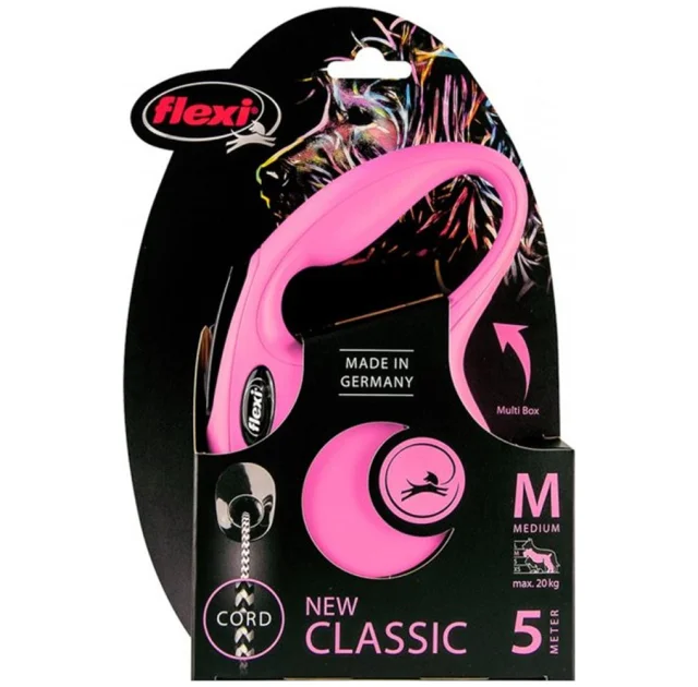 Поводок-рулетка Flexi New Classic М для собак, 5 м, лента, розовая