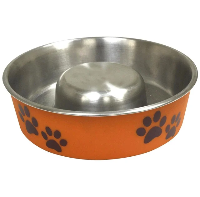 Миска Croci Roxy Slow Eating на гумці, для собак, нержавіюча, помаранчева, 1.1 л, 21 см