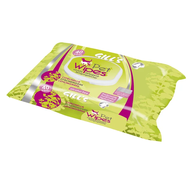 Влажные салфетки Croci Gill's Lemongrass для кошек и собак, с ароматом аргана, 40 шт