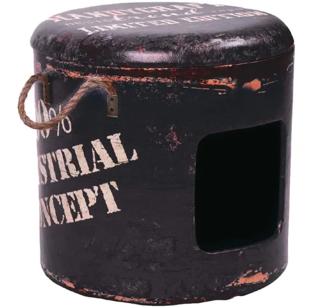 Пуф с домиком Croci Industrial Handycraft для кошек и собак, чёрный, 35×35×34 см