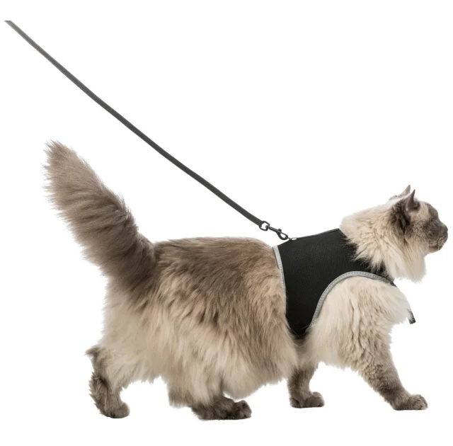 Шлея з повідцем Trixie Soft Harness, для кішок, 1.2 м, 36-54 см, чорний