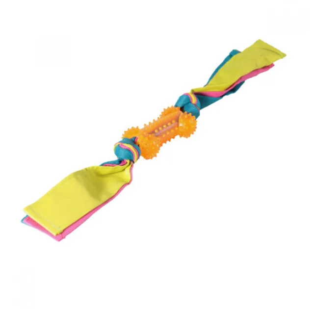 Игрушка кость Fox TPR для собак, шипованная, нейлоновыми с лентами, 11×44.5 см