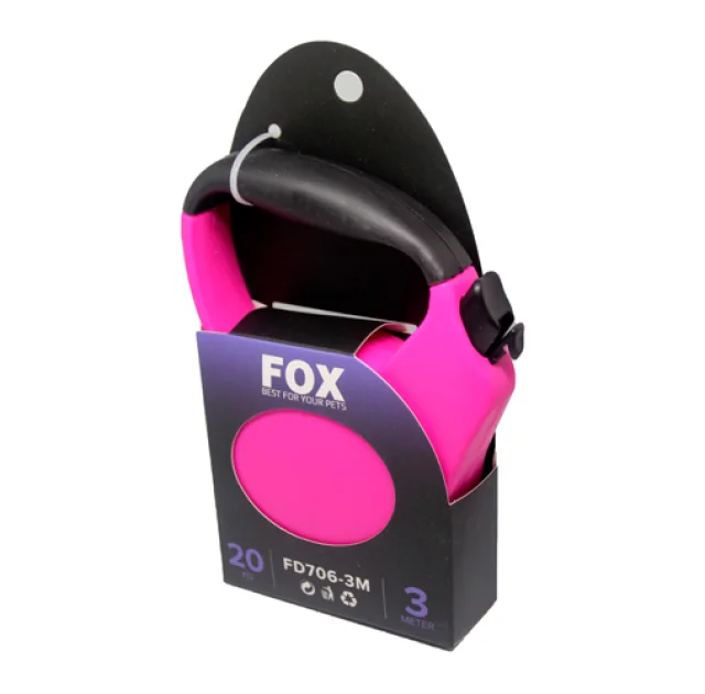 Поводок-рулетка Fox для собак до 20 кг, рожевий, 3 м