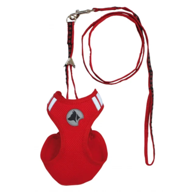 Набор Croci Hiking Parure для собак, шлея+поводок, нейлон, размер L, красный, 26-30 см/41-47 см