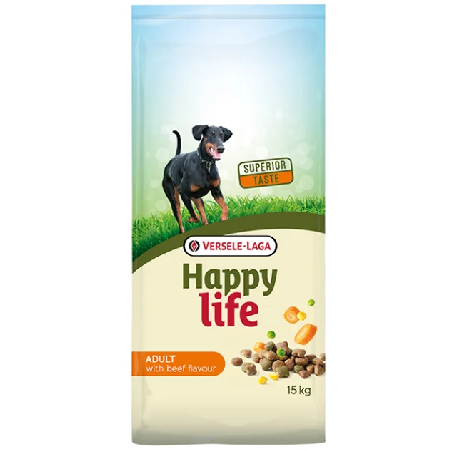 Сухий корм Happy Life Adult with Beef flavouring для собак всіх порід, з яловичиною, 15 кг