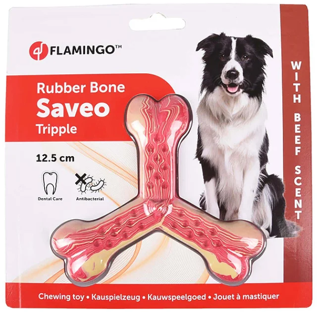 Іграшка Flamingo Rubber Flexo Saveo Triple Bone Beef, смак яловичини, для собак, 12.5 × 11 см