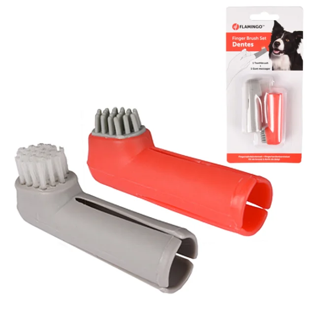 Набор зубных щеток Flamingo Finger Toothbrush Set, для собак, 2 шт