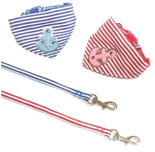 Нашийник+поводок Croci Bandana Sailor для собак, з банданою, нейлон, блакитний, 20-30×0.8 см/0.8×120 см
