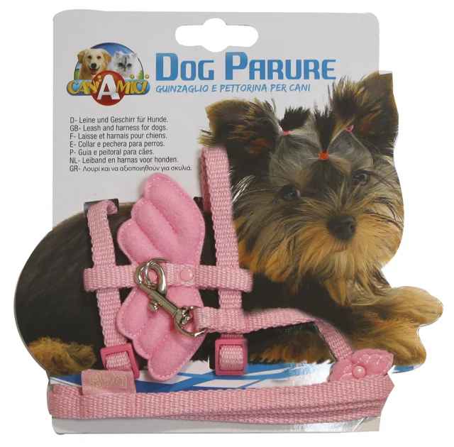 Шлея+поводок Croci Angel Wings для собак, нейлон, розовый, 20-29×1 см/1×120 см