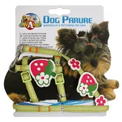 Шлея+поводок Croci Strawberry для собак, нейлон, зеленый, 20-29×1 см/1×120 см