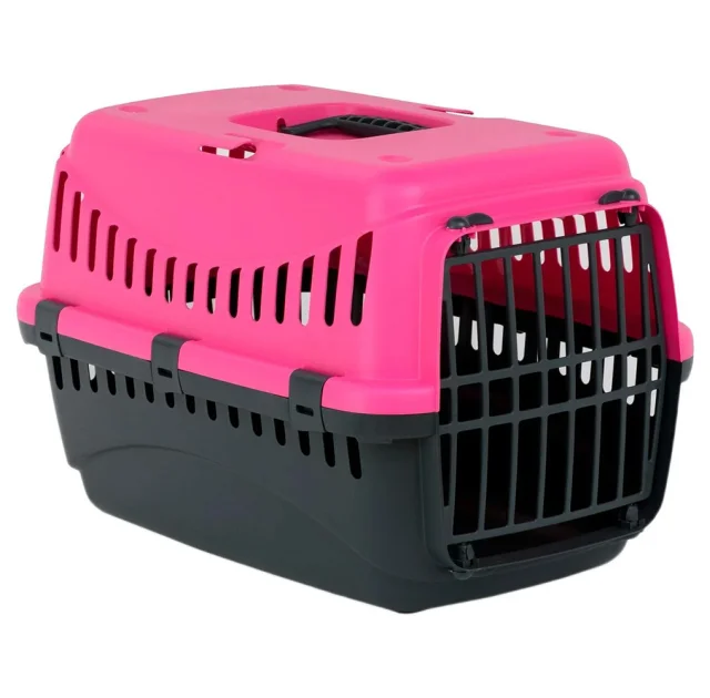 Переноска Bergamo Gipsy 2 Large Pink для собак до 12 кг, пластикові двері, чорно-рожевий, 58×38×38 см