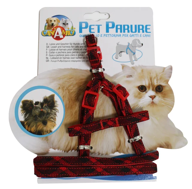 Набір нашийник з повідцем Croci Gatto Scottish для котів, нейлон, червоний, 23-33×1 см/120×1 см