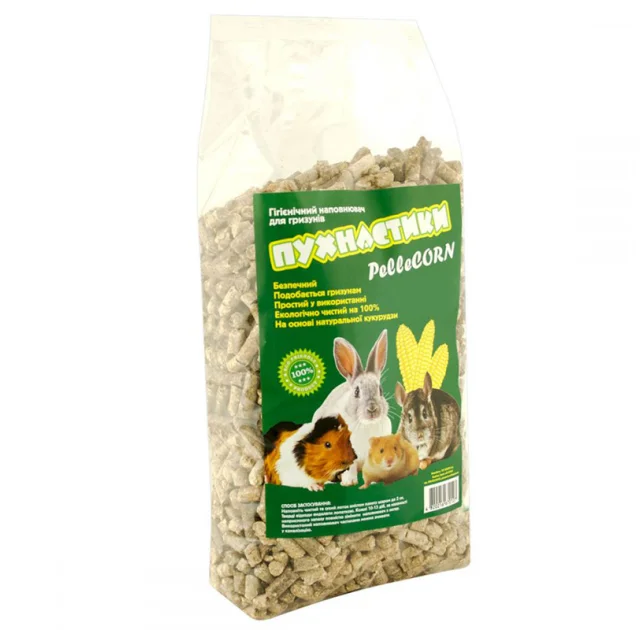 Кукурудзяний наповнювач Пухнастики Pellecorn для гризунів, пелетований, 15 кг