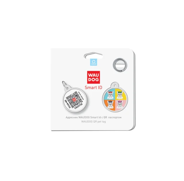 Адресник WAUDOG Smart ID с QR-паспортом, рисунок "Французский бульдог", диаметр 25 мм