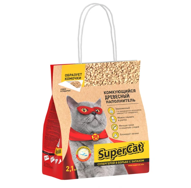 Древесный наполнитель SuperCat для туалета стандарт, 2.1 кг