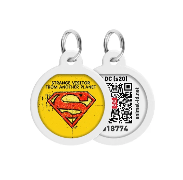 Адресник WAUDOG Smart ID с QR-паспортом, рисунок "Супермен винтаж", диаметр 25 мм