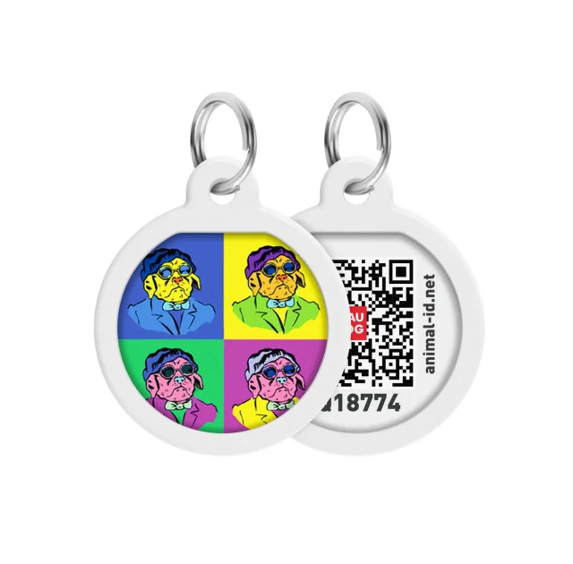 Адресник WAUDOG Smart ID с QR-паспортом, рисунок "Бульдоги", диаметр 25 мм