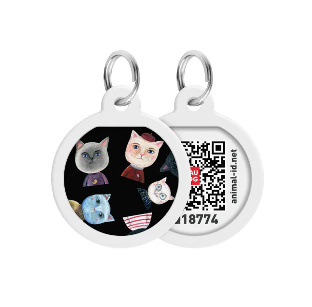 Адресник WAUDOG Smart ID с QR-паспортом, рисунок "Коты", диаметр 25 мм