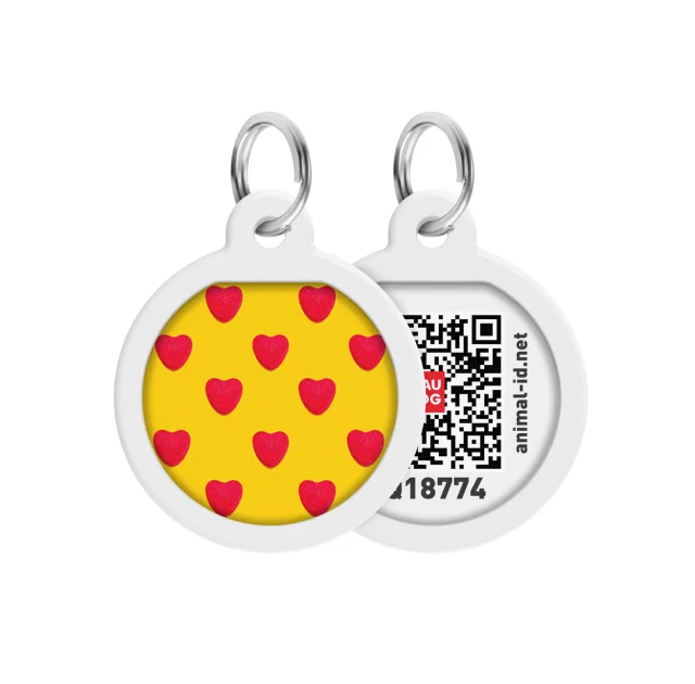 Адресник WAUDOG Smart ID с QR-паспортом, рисунок "Сердца", диаметр 25 мм