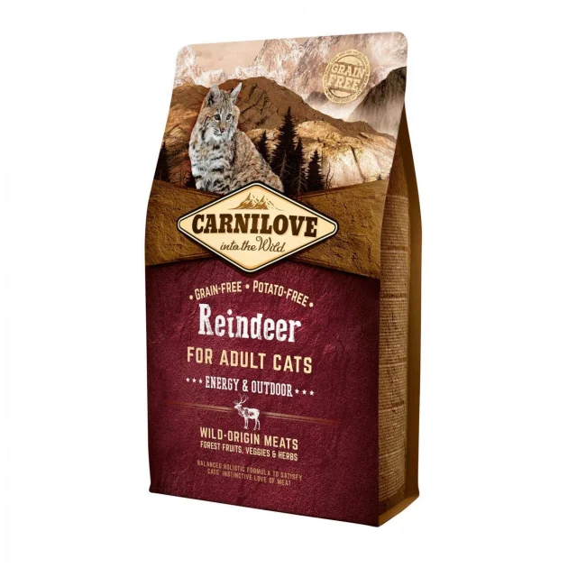 Сухой корм Carnilove Cat Energy & Outdoor, для кошек, северный олень, 2 кг