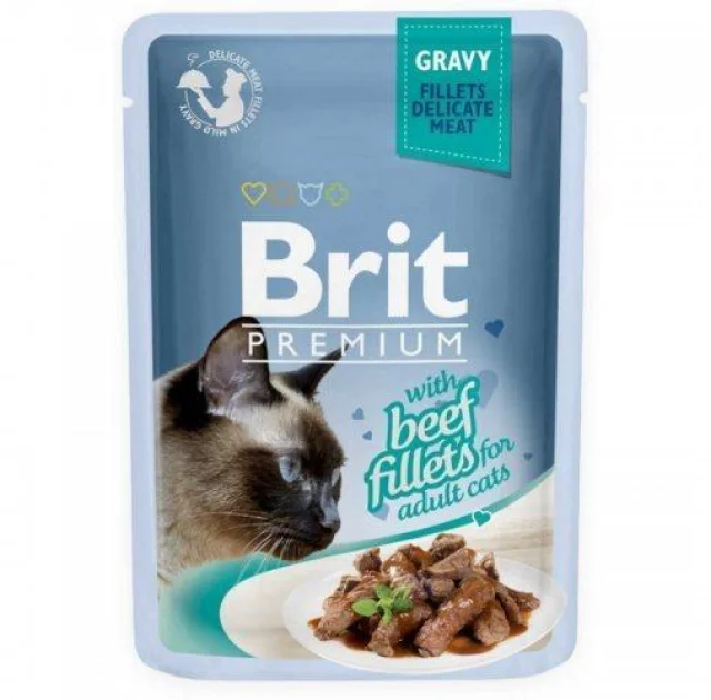Влажный корм Brit Premium Cat, для кошек, филе говядины в соусе, 85 г