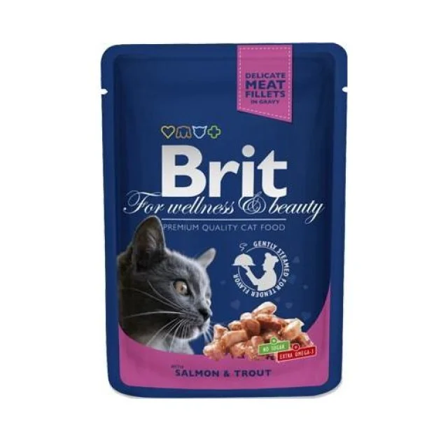 Вологий корм Brit Premium Cat, для кішок, лосось і форель, 100 г